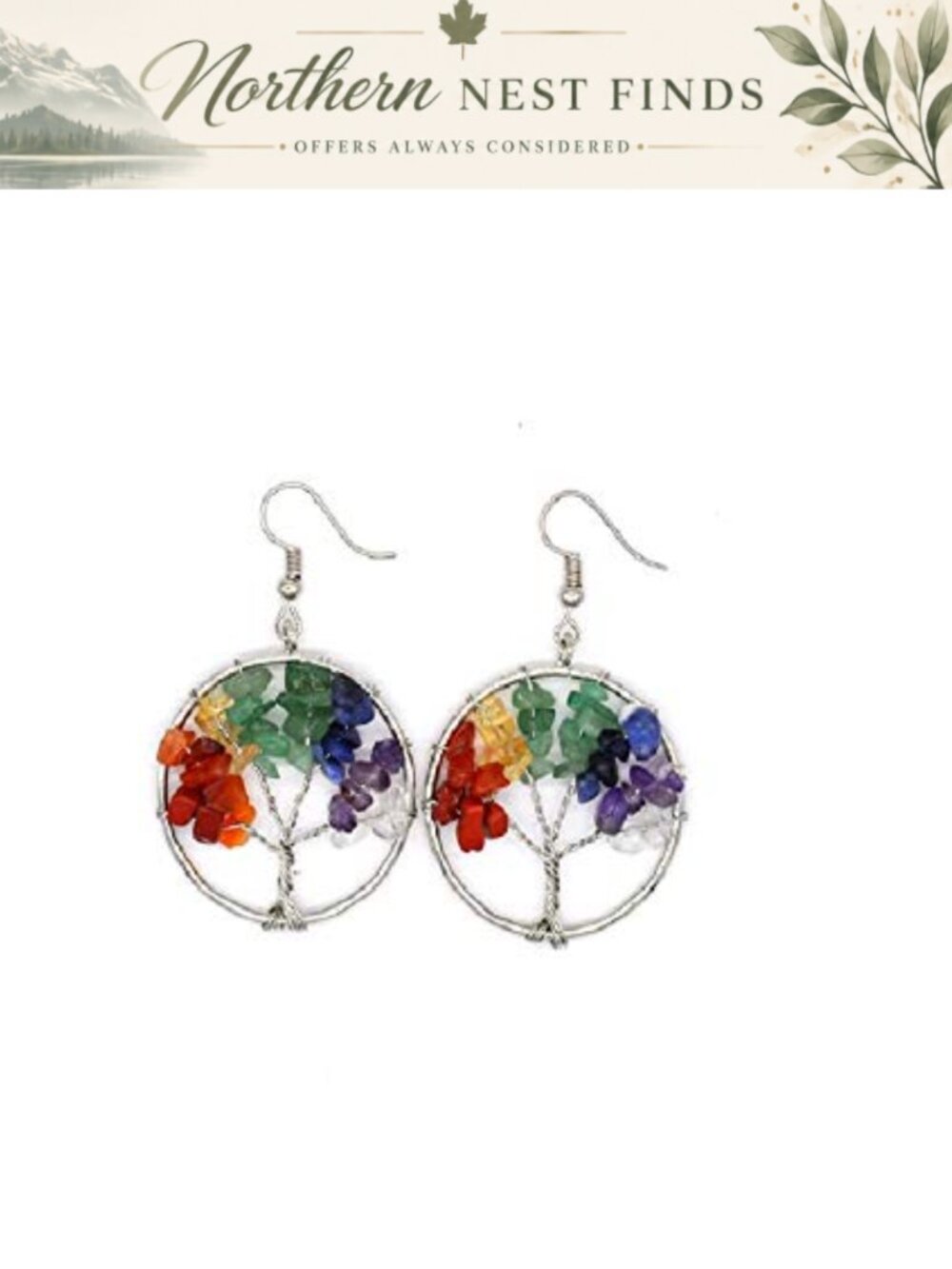 Tree of Life Gemstone Dangle Drop Earrings Wire Wrap Hook